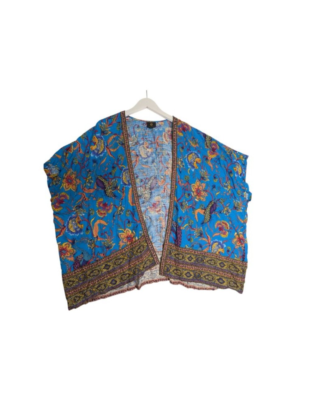 JM Collection Womens Linen Blend Aqua Floral Kimono Cardigan Size S - Picture 7 of 15